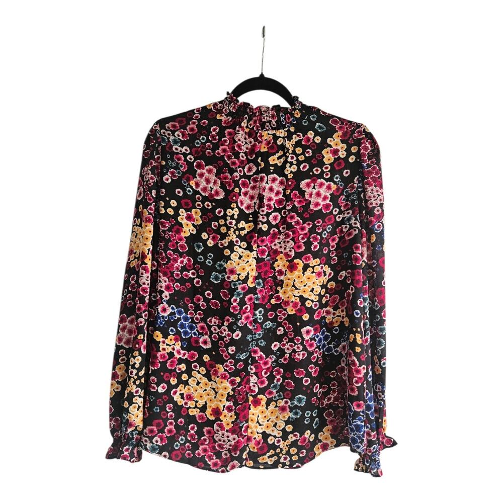 Adrienne Vittadini Womens L Blouse Floral Pullover Smocked Neck L/S - Picture 2 of 11
